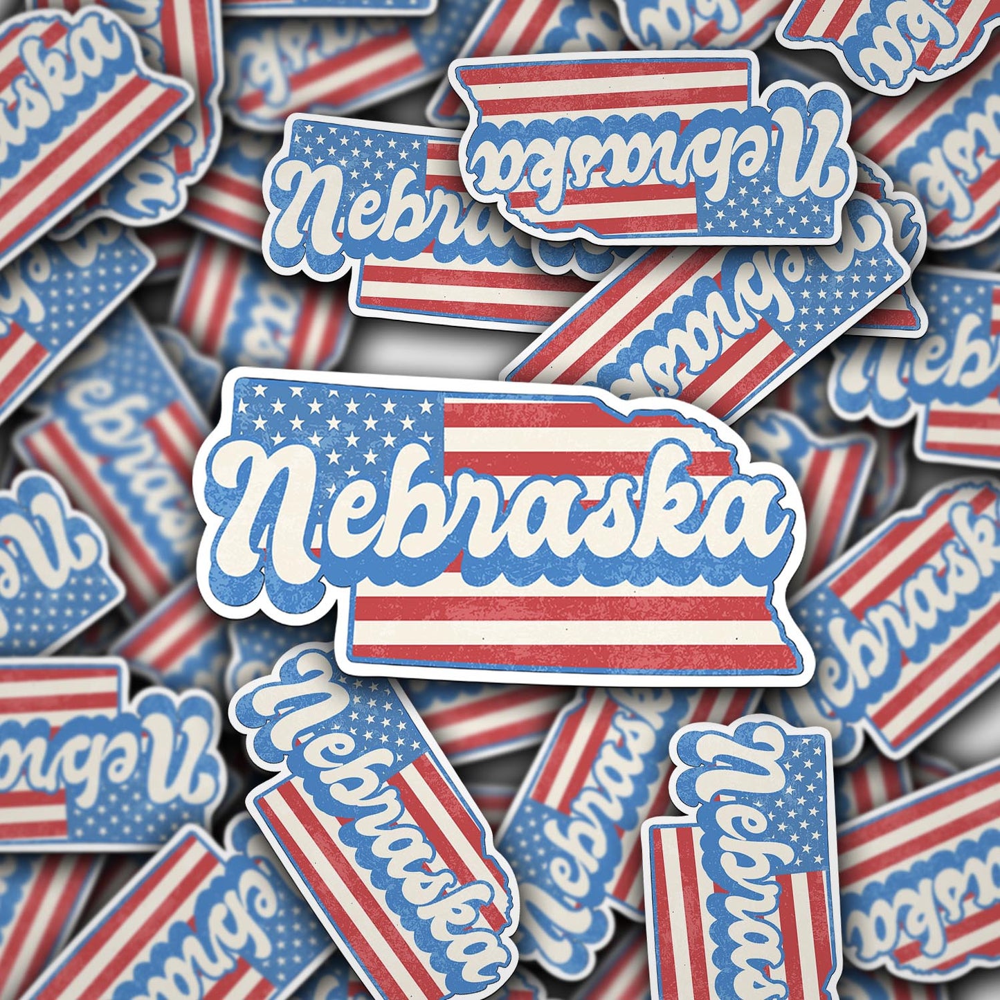 Nebraska State Sticker with American Flag Background | Weatherproof Vinyl Decal