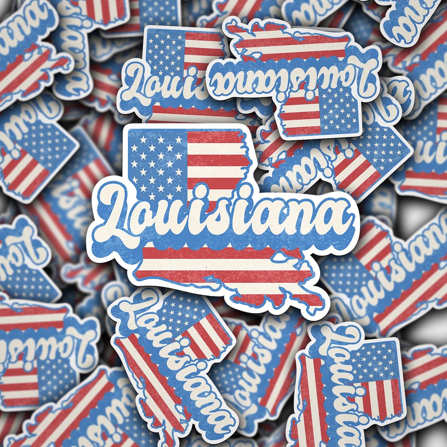 Louisiana State Sticker with American Flag Background | Weatherproof Vinyl Decal