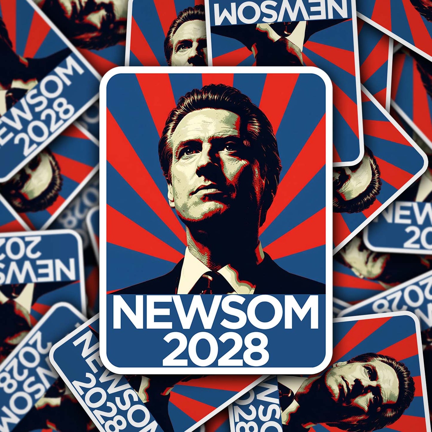 Newsom 2028 Vinyl Sticker – Bold Retro Political Campaign Decal