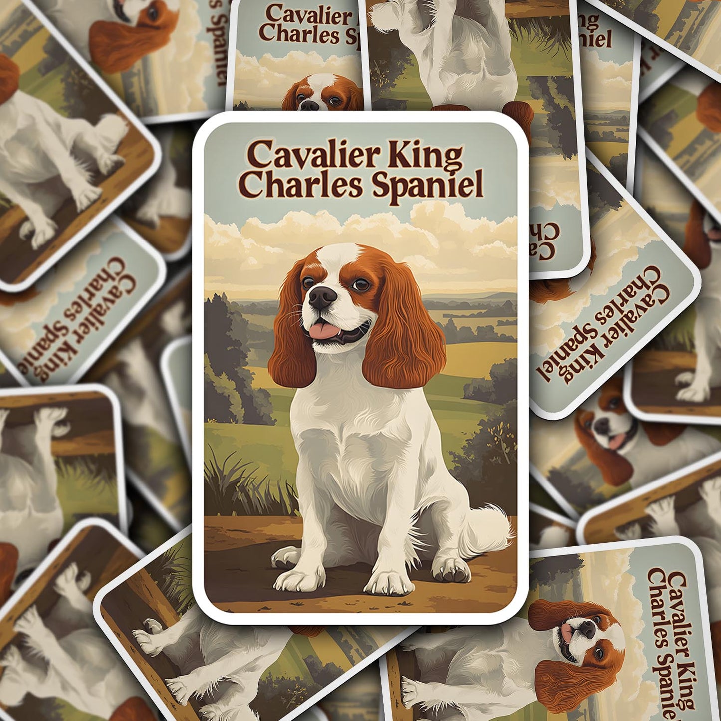 Vintage Cavalier King Charles Spaniel Sticker – Durable Vinyl Sticker