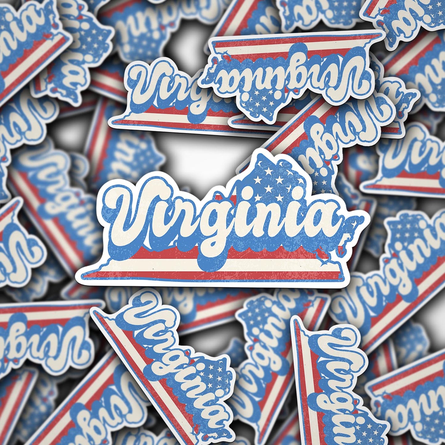 Virginia State Sticker with American Flag Background | Weatherproof Vinyl Decal