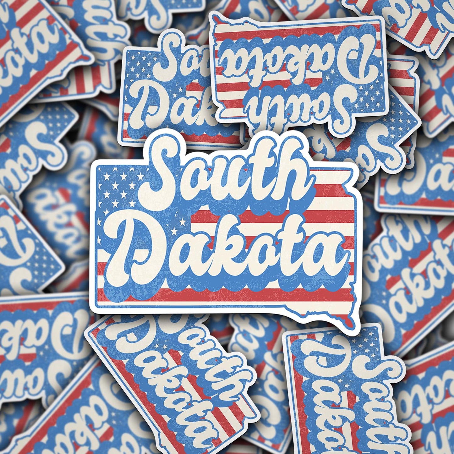 South Dakota State Sticker with American Flag Background | Weatherproof Vinyl Decal