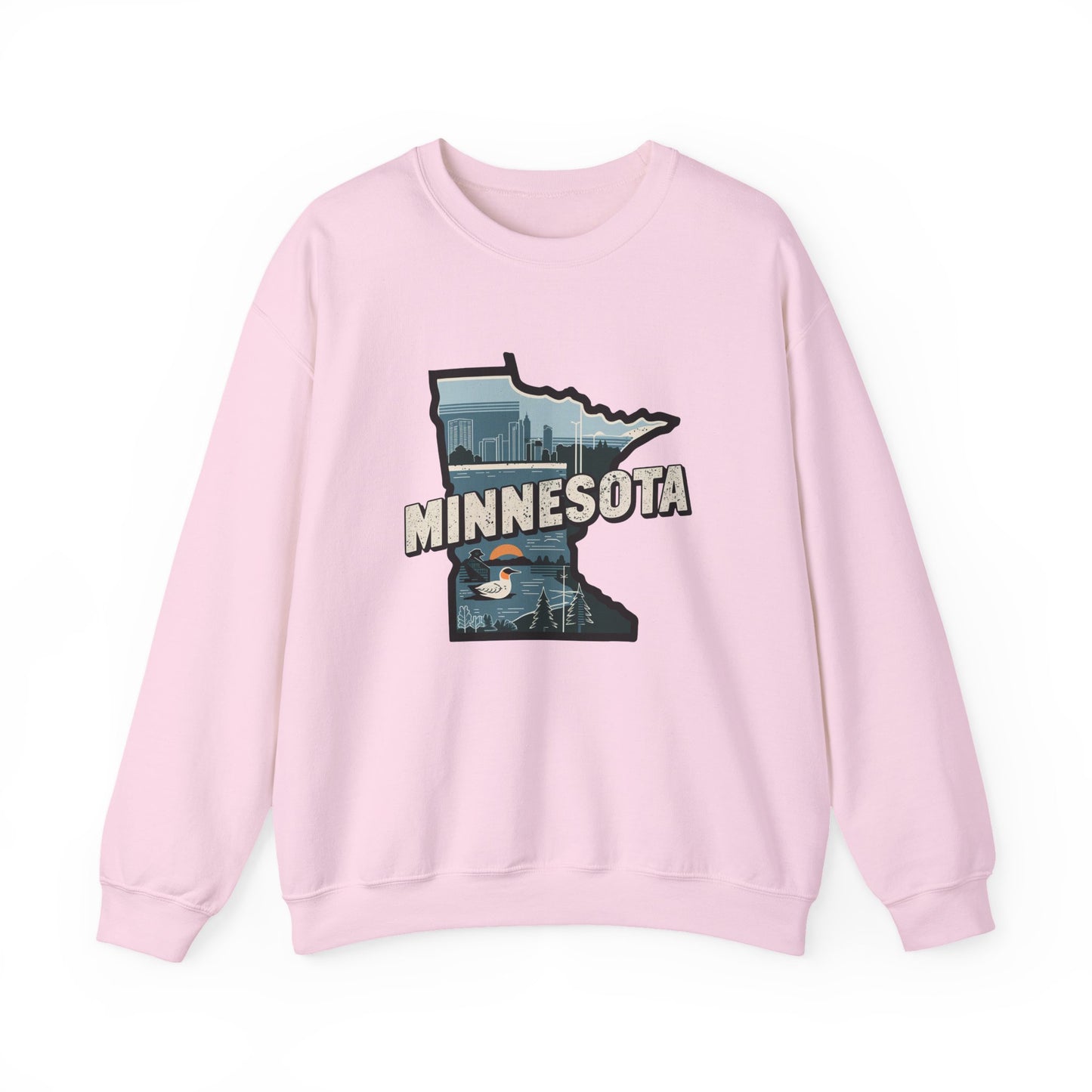 Minnesota state silhouette with skyline and loon Sweatshirt