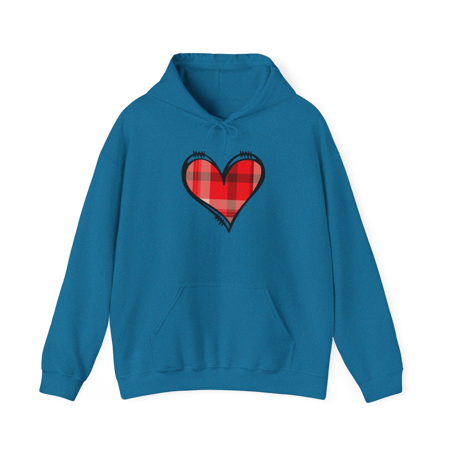 Love Hoodie with Plaid Heart on Front and Bold Love Design on Back