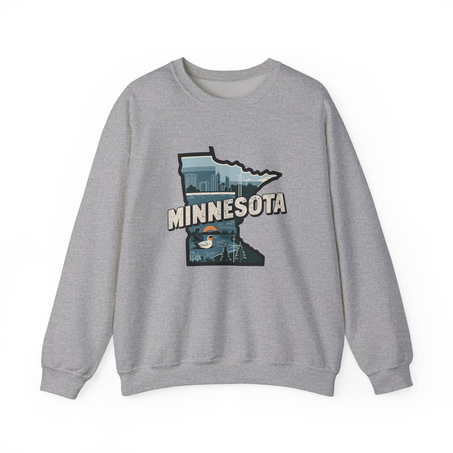 Minnesota state silhouette with skyline and loon Sweatshirt
