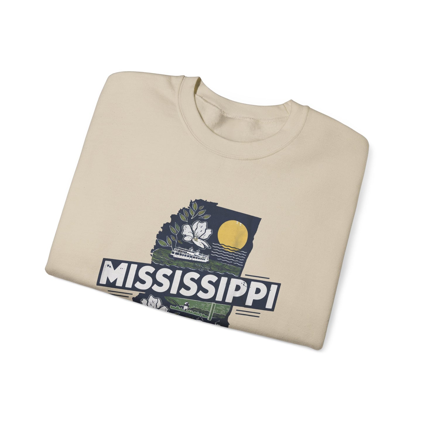 Mississippi State Map with Magnolia and Lighthouse Sweatshirt