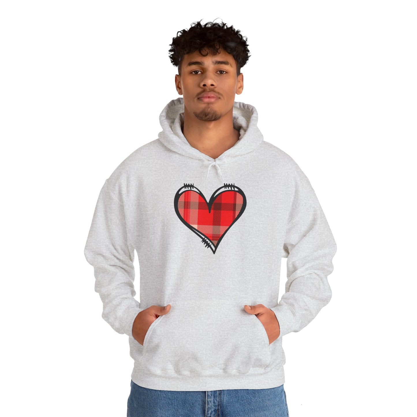 Love Hoodie with Plaid Heart on Front and Bold Love Design on Back