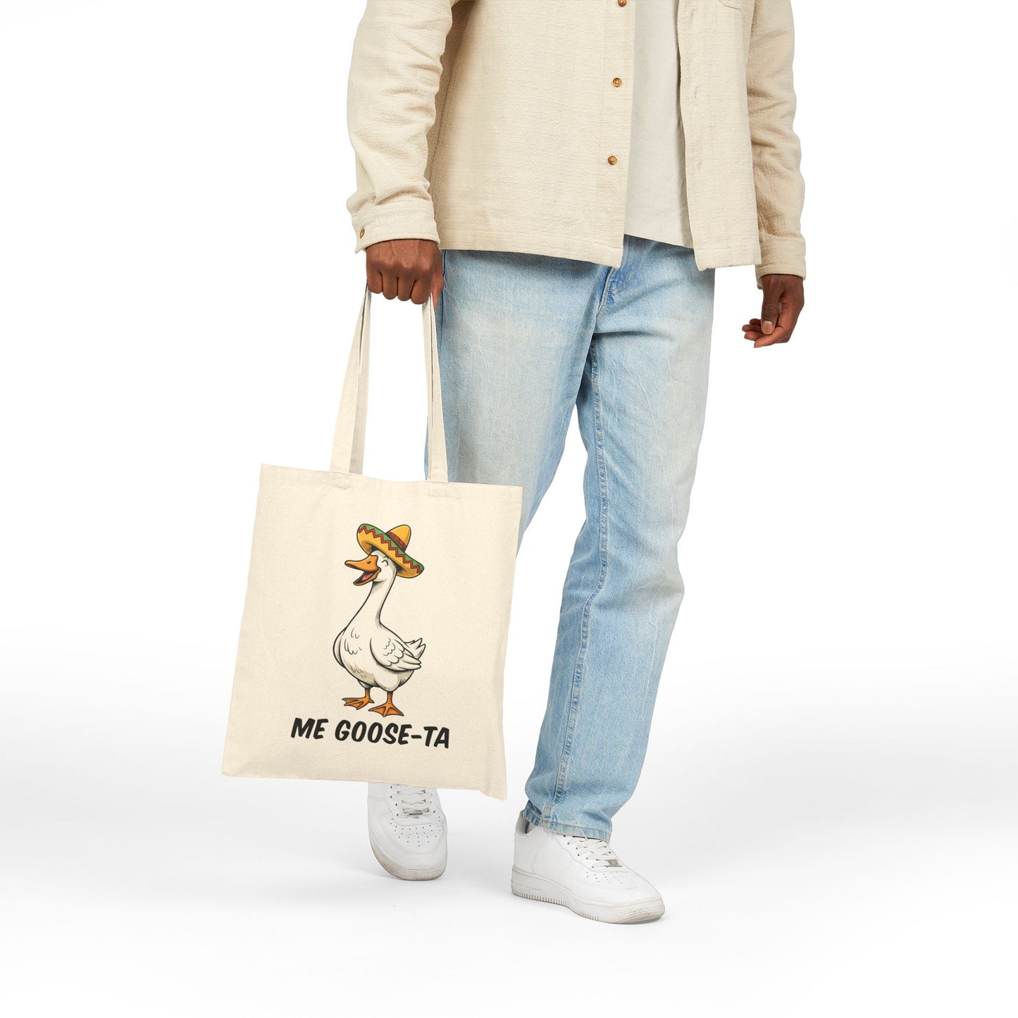 Canvas Tote — "Me Goose-Ta" Cute Goose in Sombrero Funny Cotton Tote Bag