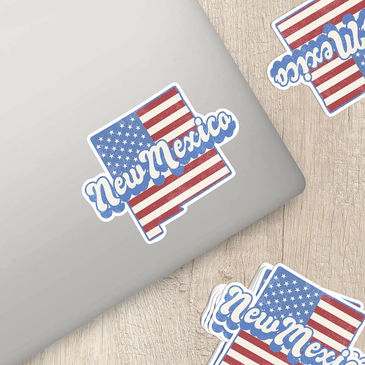 New Mexico State Sticker with American Flag Background | Weatherproof Vinyl Decal