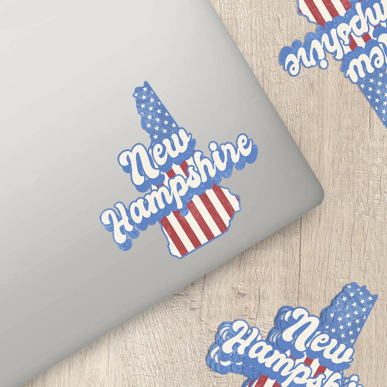 New Hampshire State Sticker with American Flag Background | Weatherproof Vinyl Decal