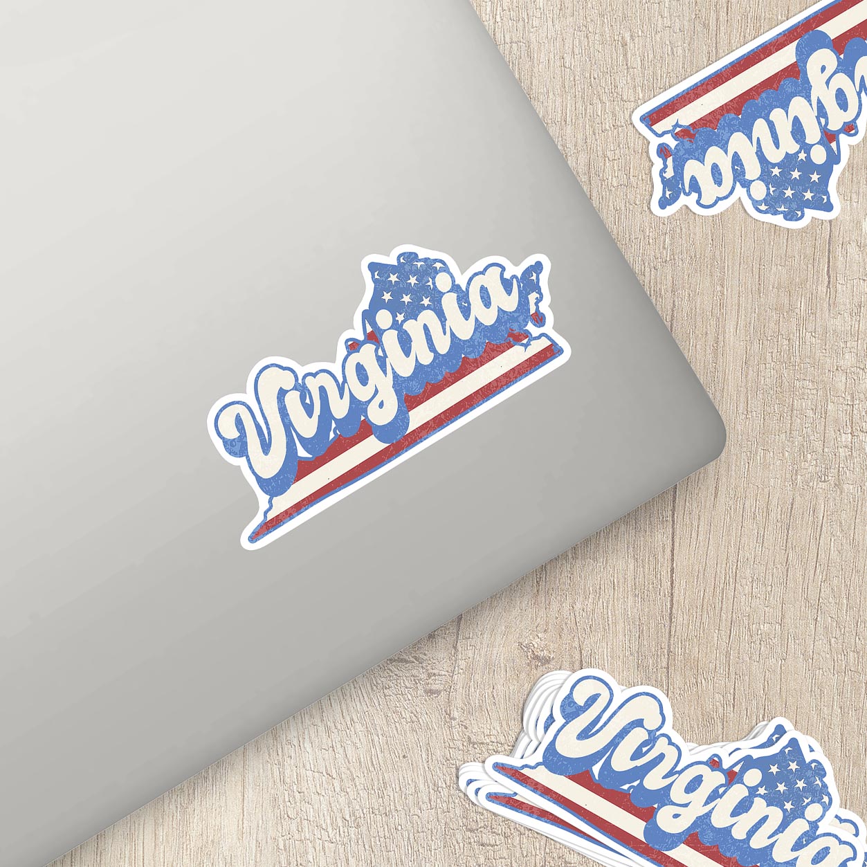 Virginia State Sticker with American Flag Background | Weatherproof Vinyl Decal