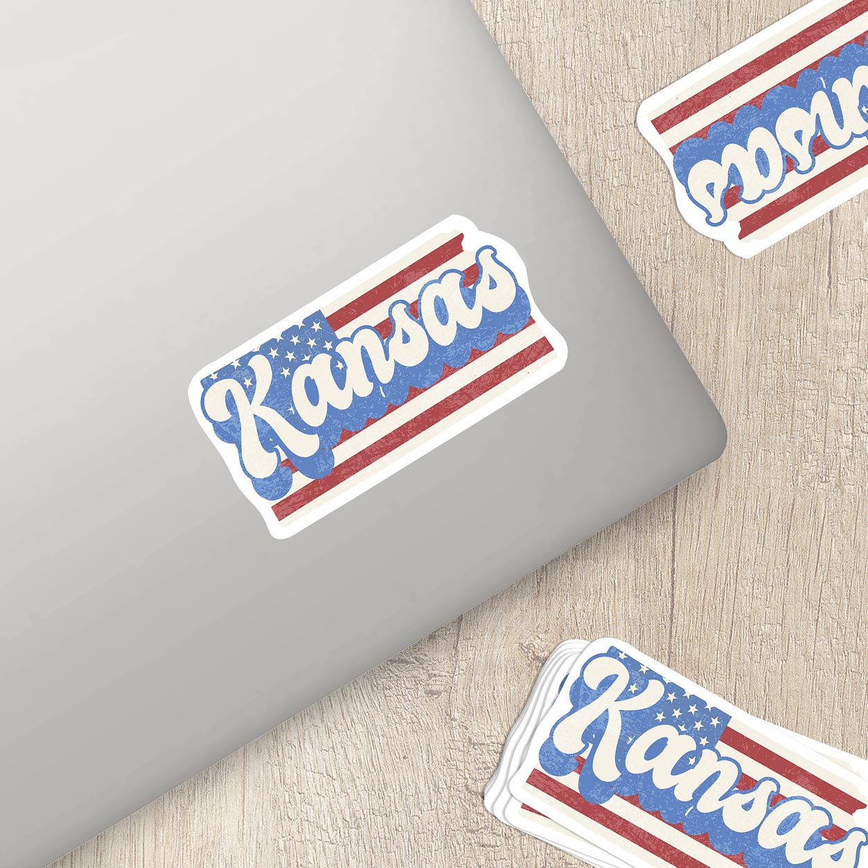 Kansas State Sticker with American Flag Background | Weatherproof Vinyl Decal
