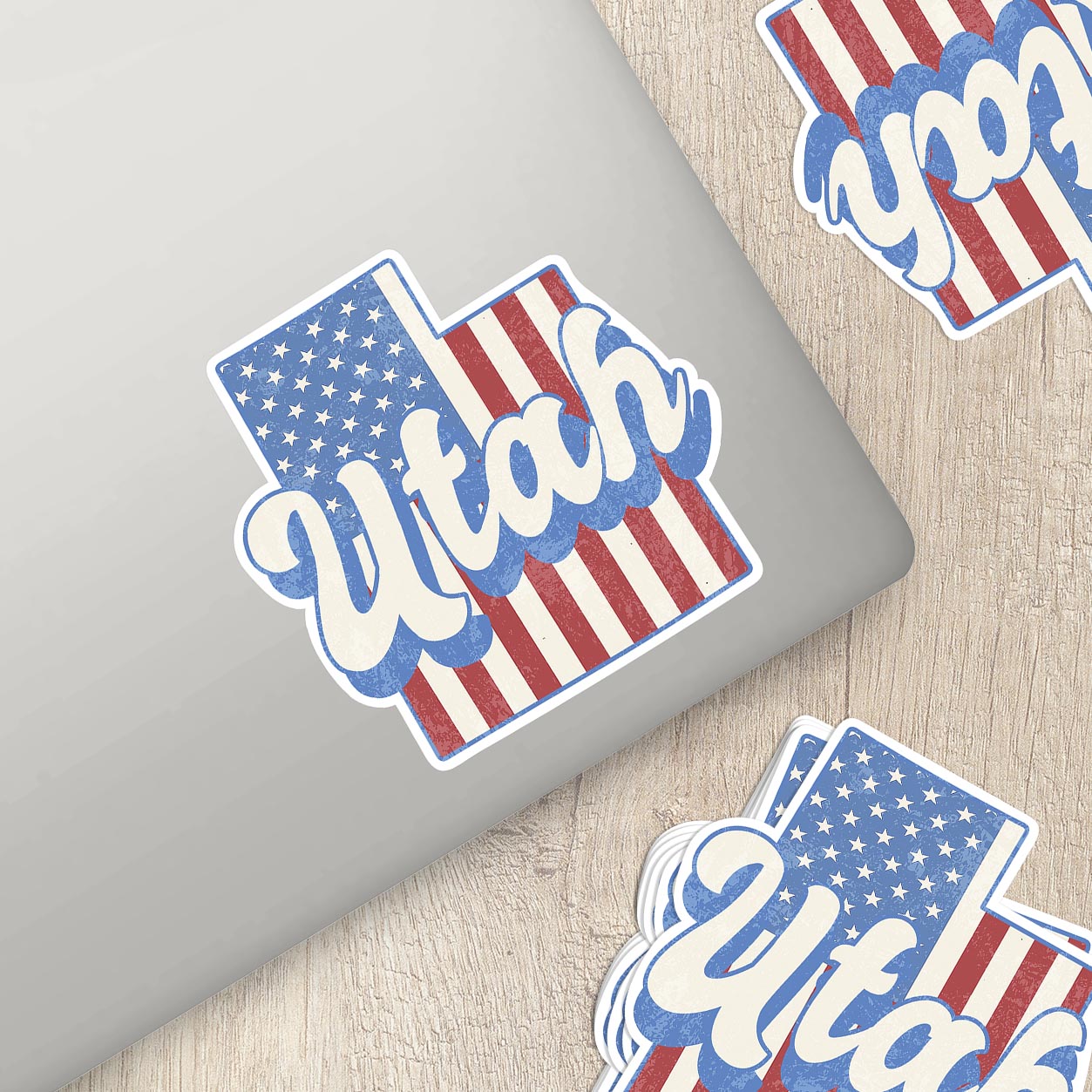 Utah State Sticker with American Flag Background | Weatherproof Vinyl Decal