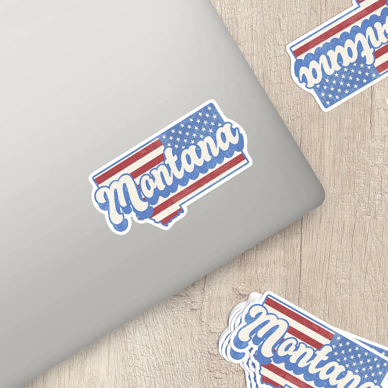 Montana State Sticker with American Flag Background | Weatherproof Vinyl Decal