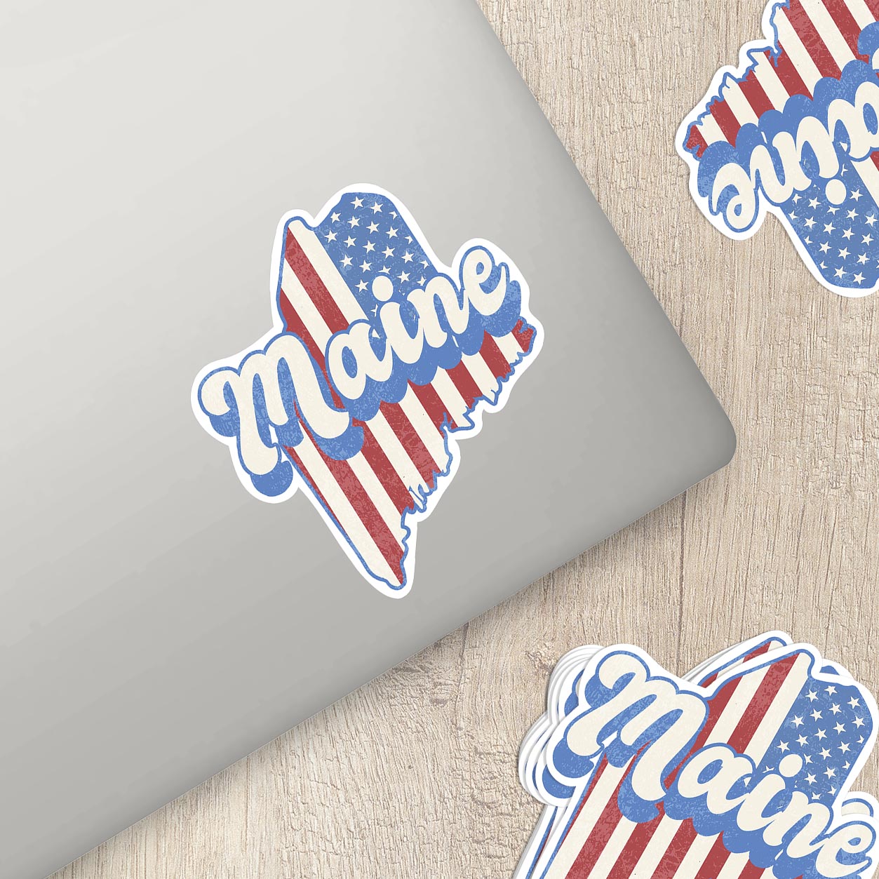 Maine State Sticker with American Flag Background | Weatherproof Vinyl Decal