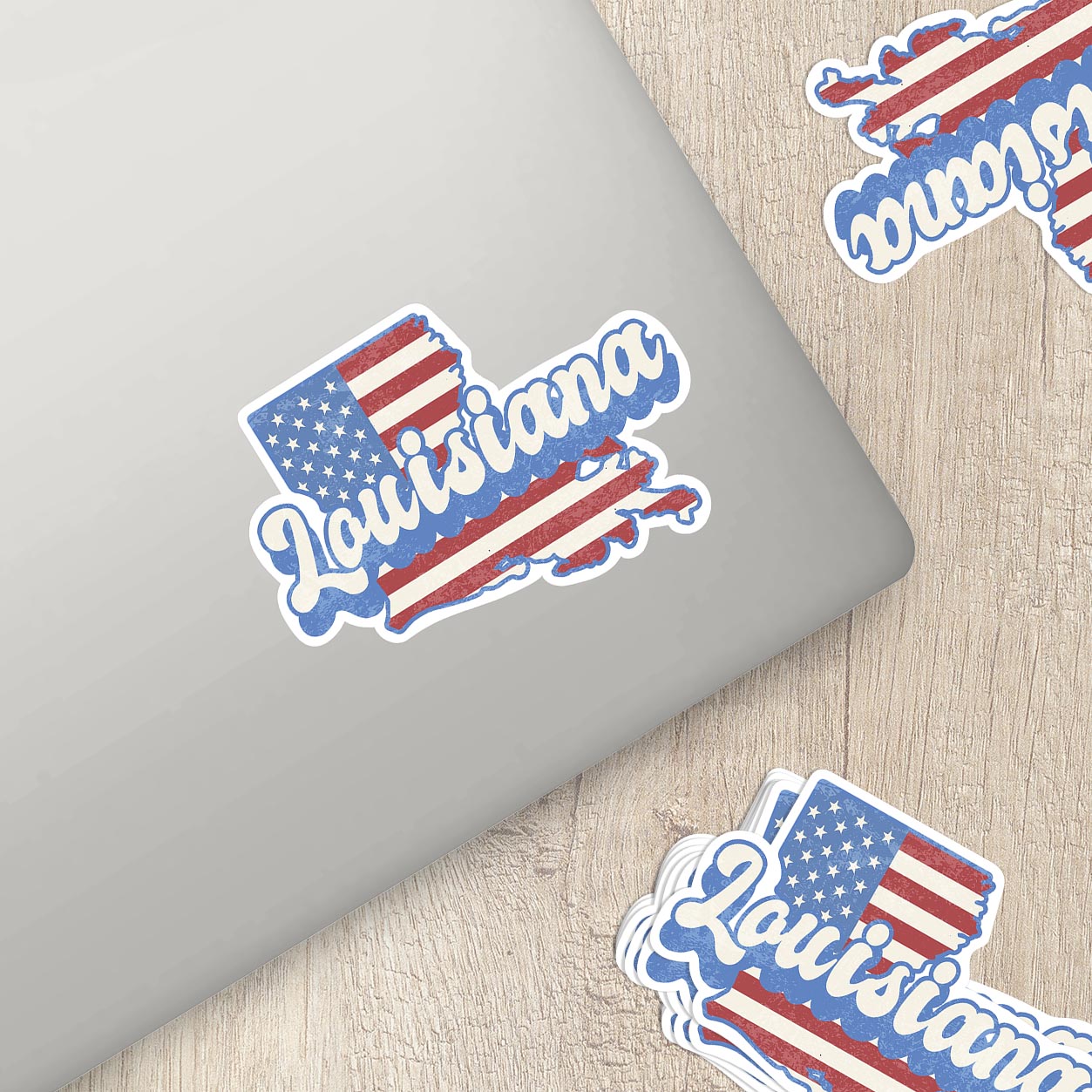 Louisiana State Sticker with American Flag Background | Weatherproof Vinyl Decal