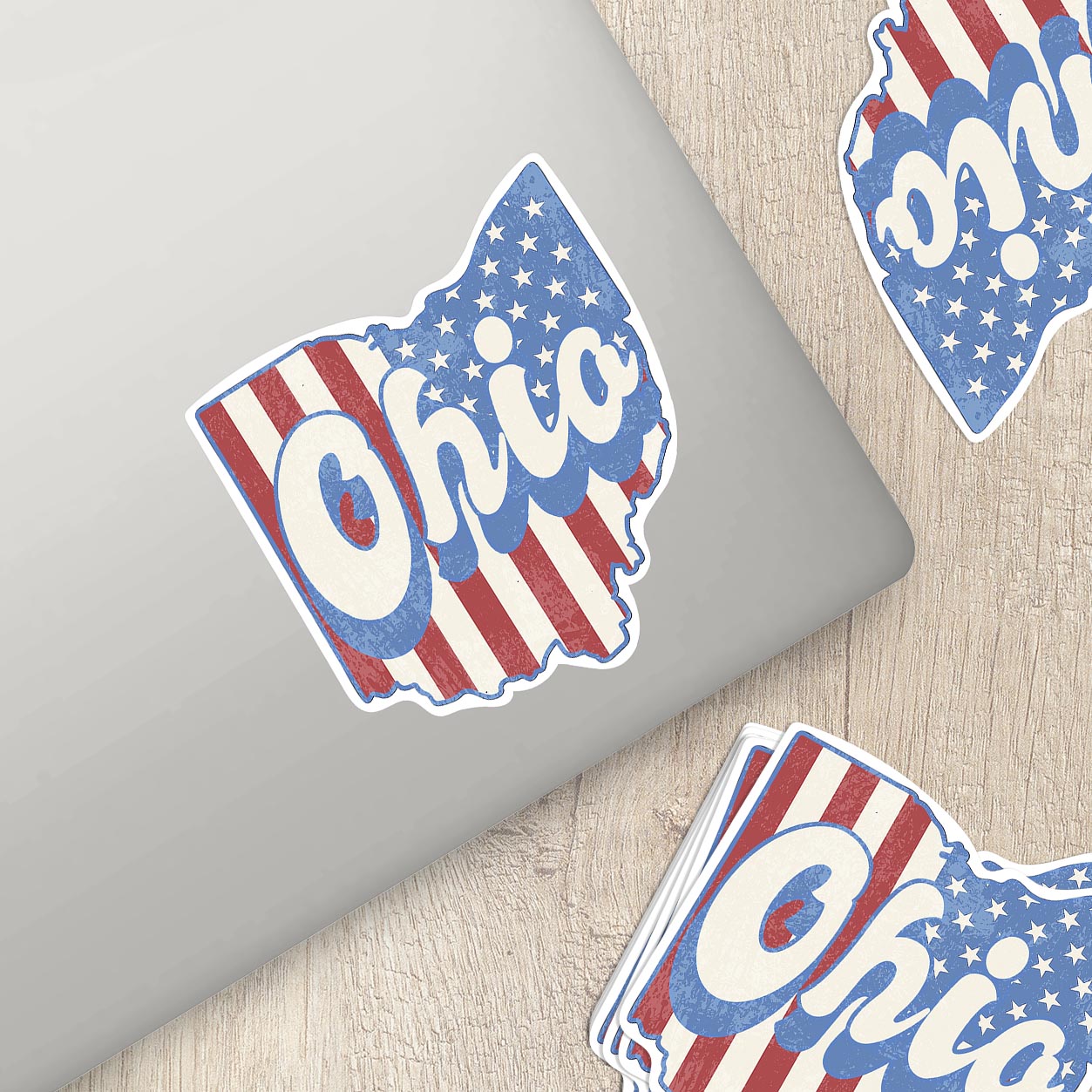 Ohio State Sticker with American Flag Background | Weatherproof Vinyl Decal