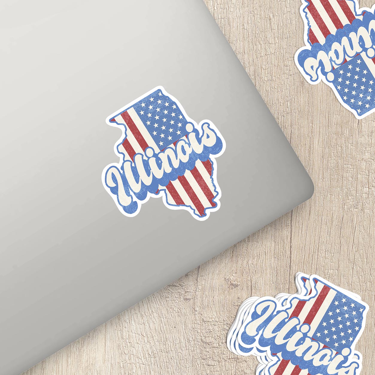 Illinois State Sticker with American Flag Background | Weatherproof Vinyl Decal