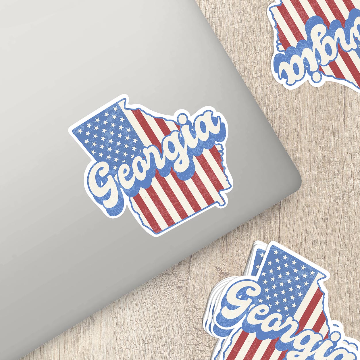 Georgia State Sticker with American Flag Background | Weatherproof Vinyl Decal