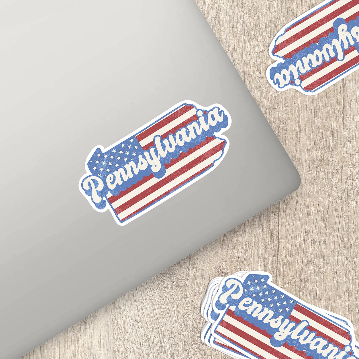 Pennsylvania State Sticker with American Flag Background | Weatherproof Vinyl Decal