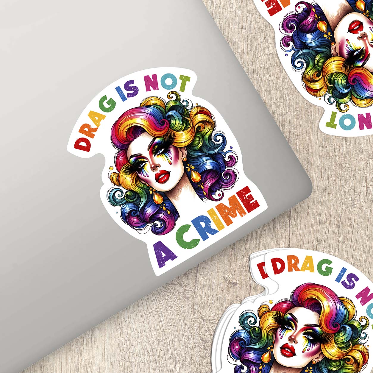 Drag Is Not a Crime – Rainbow Drag Queen Vinyl Sticker | LGBTQ+ Pride Decal for Laptop, Water Bottle, or Car