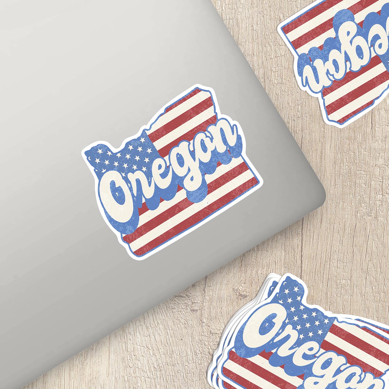 Oregon State Sticker with American Flag Background | Weatherproof Vinyl Decal
