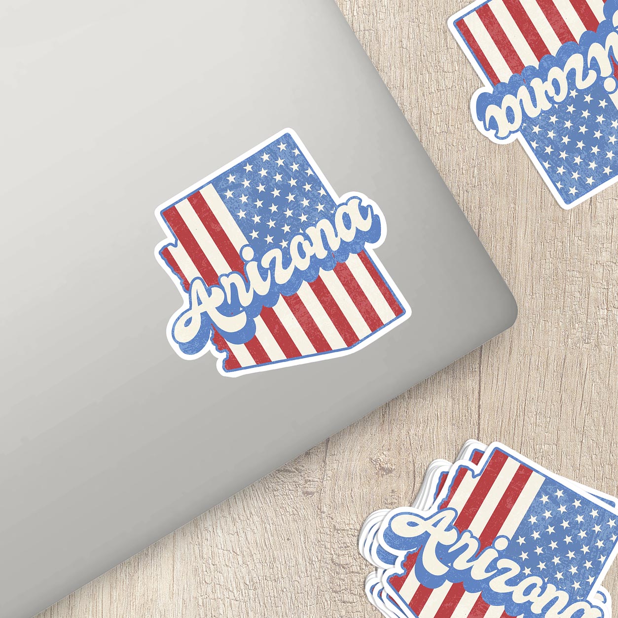 Arizona State Sticker with American Flag Background | Weatherproof Vinyl Decal