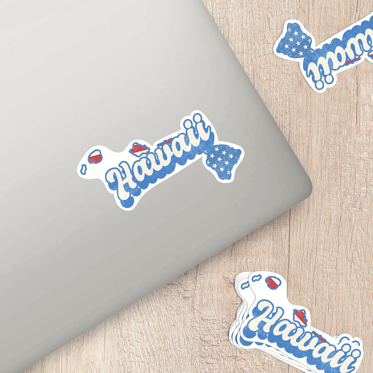 Hawaii State Sticker with American Flag Background | Weatherproof Vinyl Decal