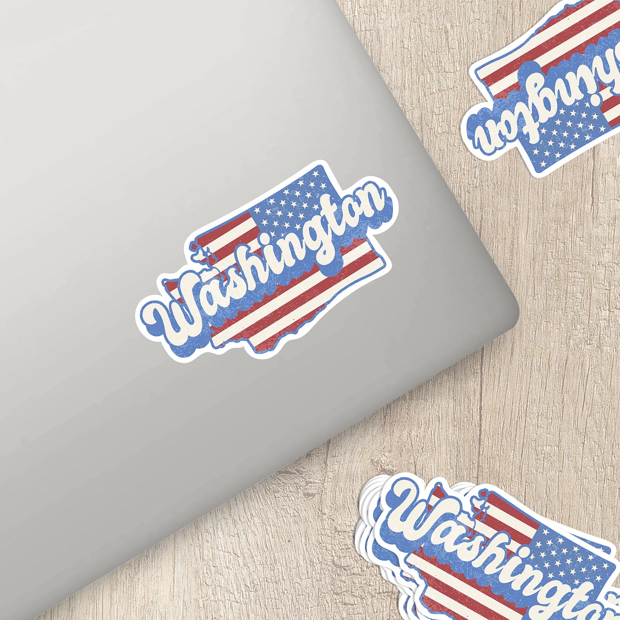 Washington State Sticker with American Flag Background | Weatherproof Vinyl Decal