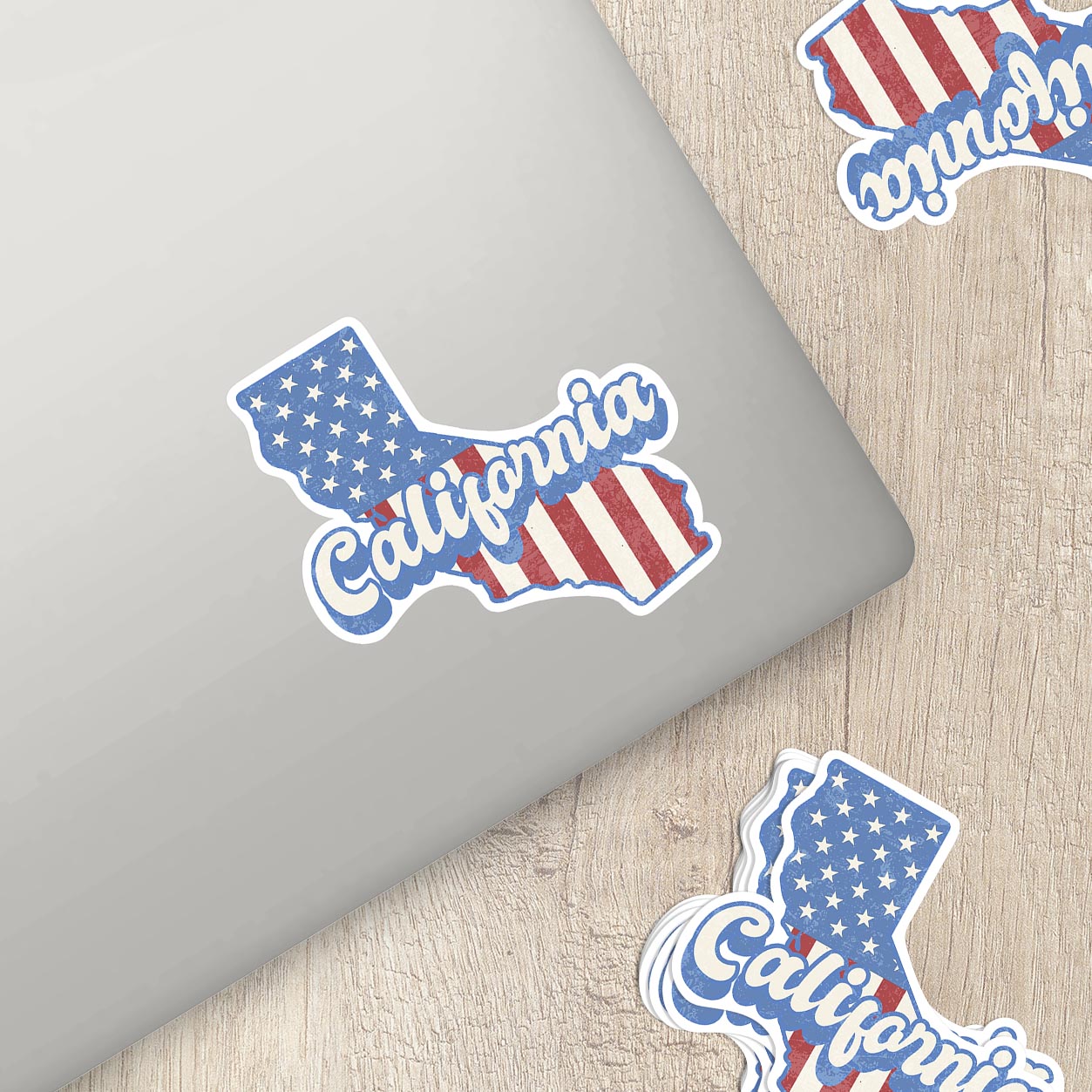 California State Sticker with American Flag Background | Weatherproof Vinyl Decal