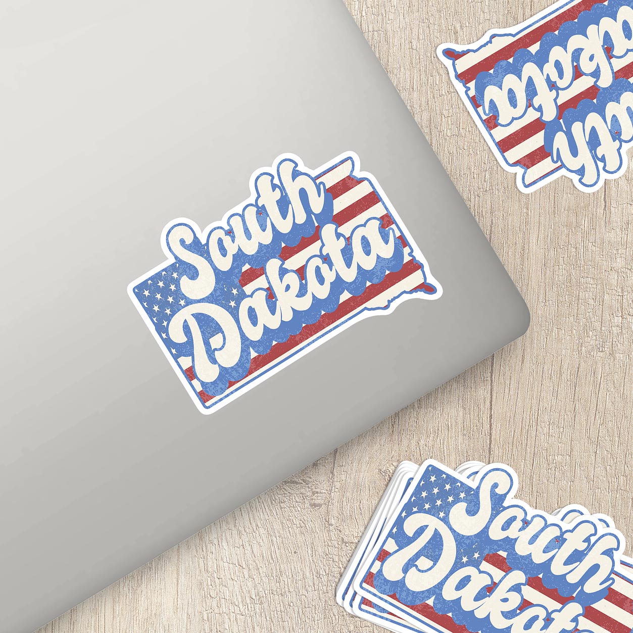 South Dakota State Sticker with American Flag Background | Weatherproof Vinyl Decal