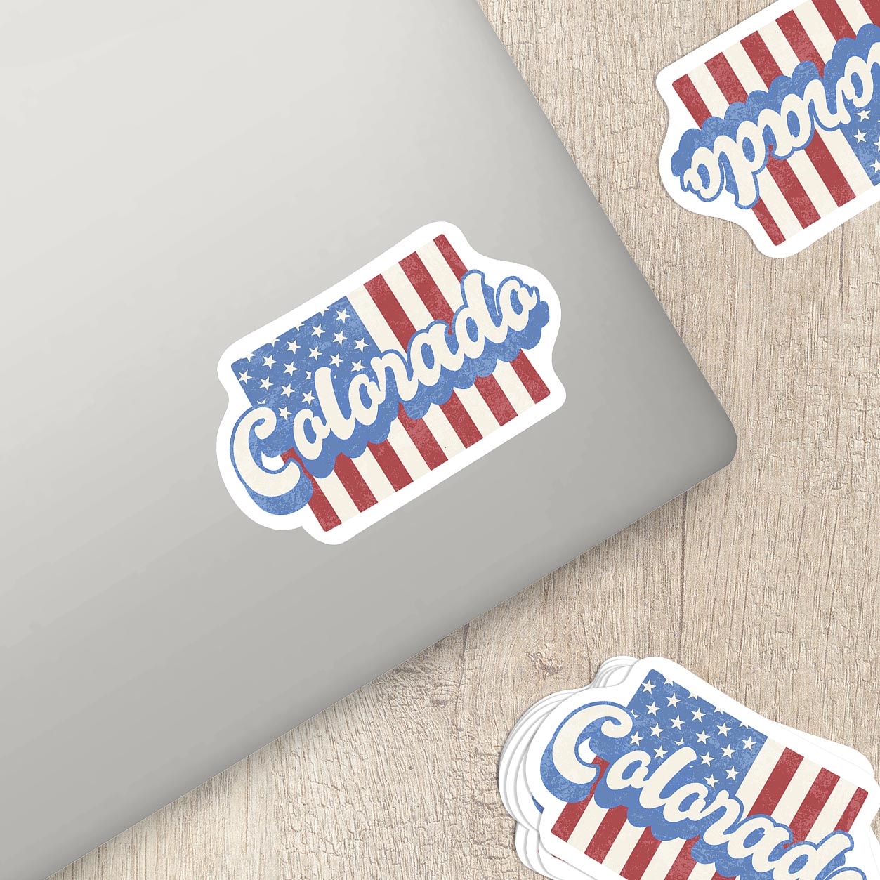 Colorado State Sticker with American Flag Background | Weatherproof Vinyl Decal