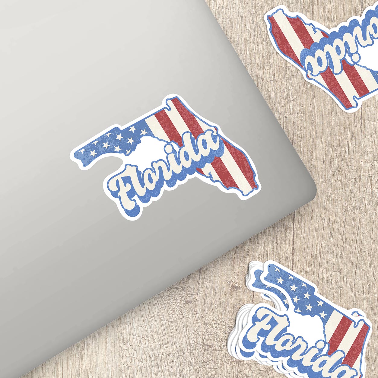 Florida State Sticker with American Flag Background | Weatherproof Vinyl Decal