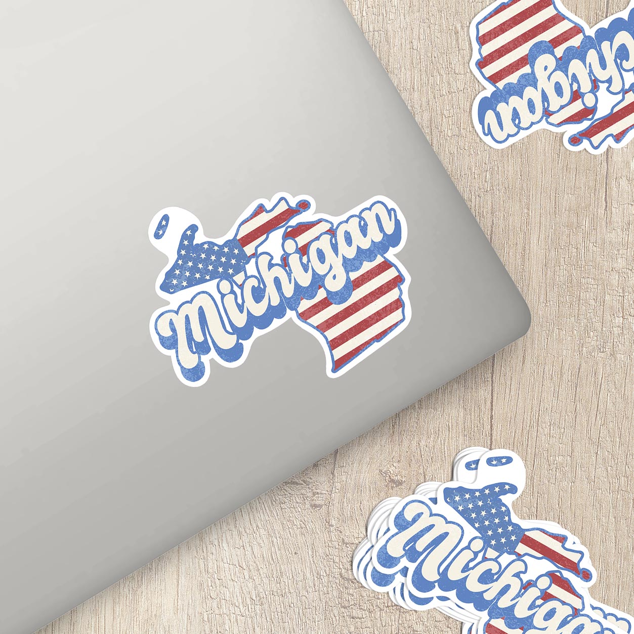 Michigan State Sticker with American Flag Background | Weatherproof Vinyl Decal