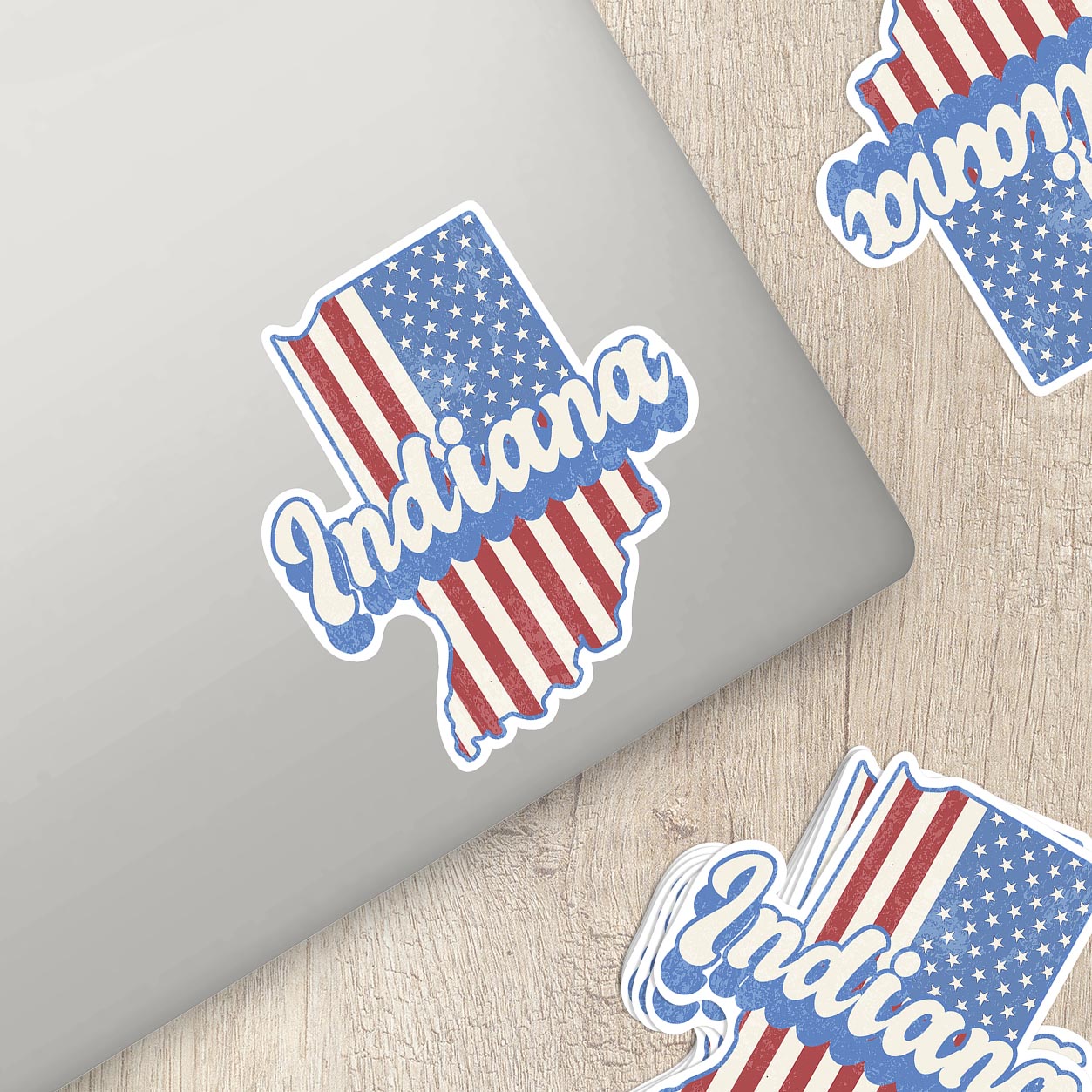 Indiana State Sticker with American Flag Background | Weatherproof Vinyl Decal