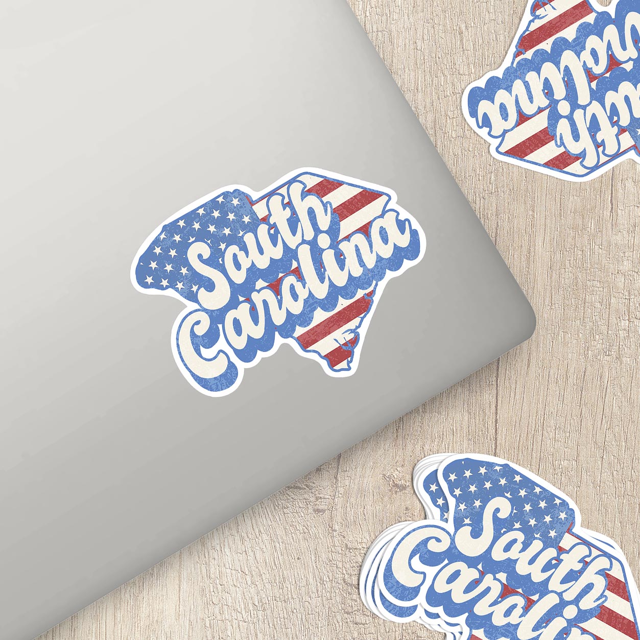 South Carolina State Sticker with American Flag Background | Weatherproof Vinyl Decal