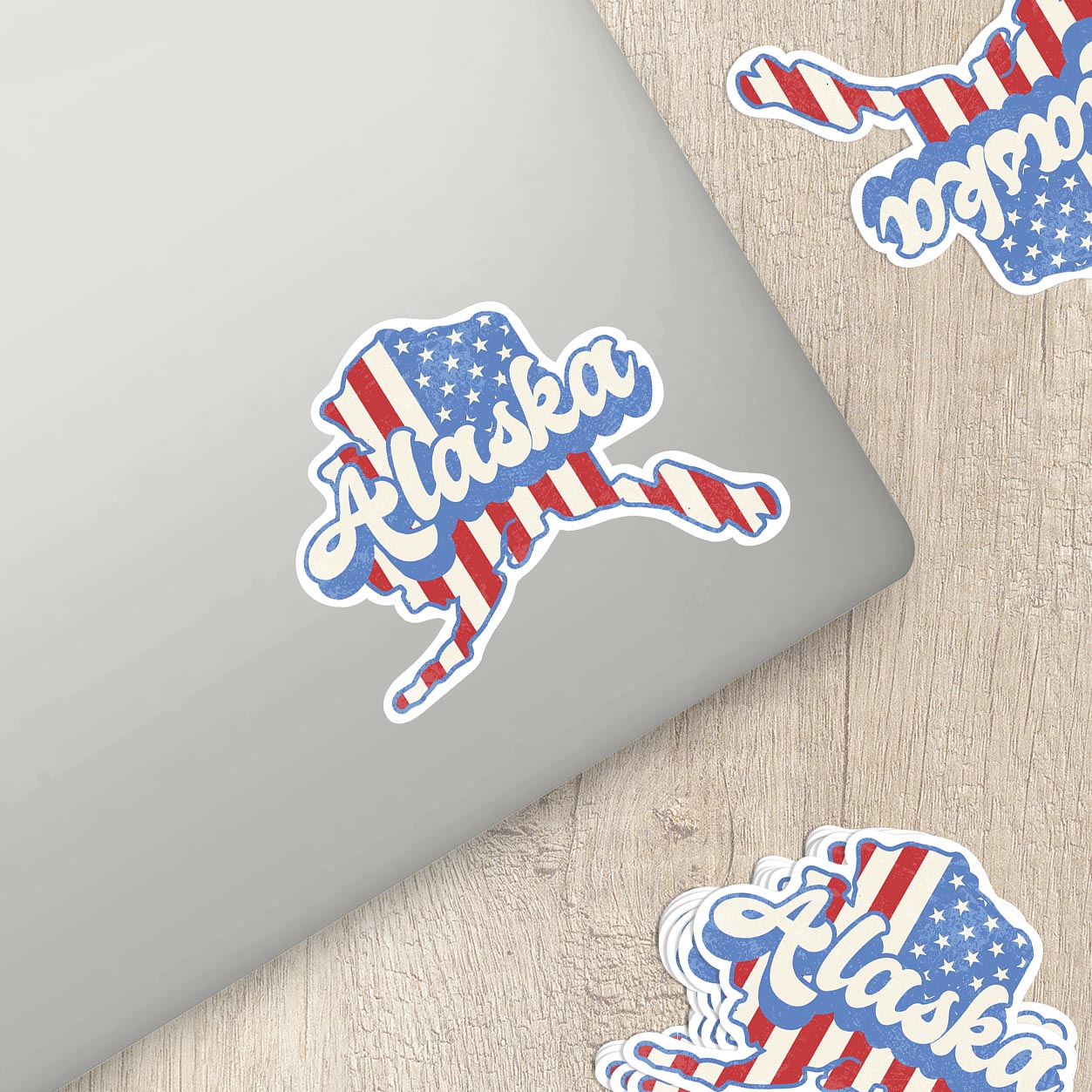 Alaska State Sticker with American Flag Background | Weatherproof Vinyl Decal