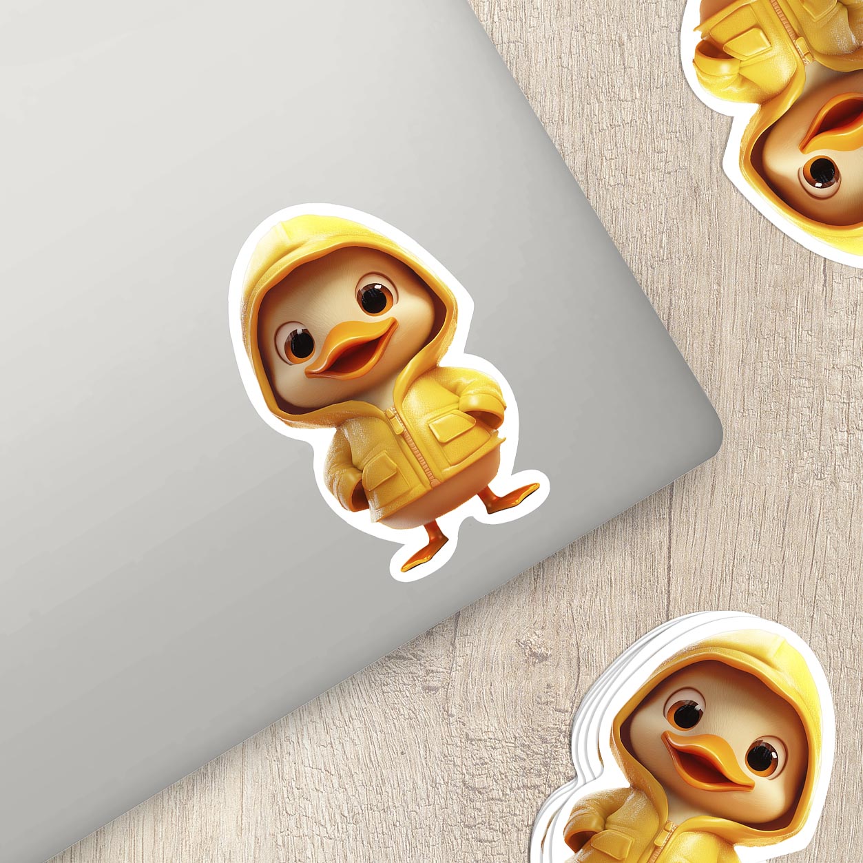 Cute Yellow Duck in Rainjacket – Weatherproof Vinyl Sticker for Any Surface!