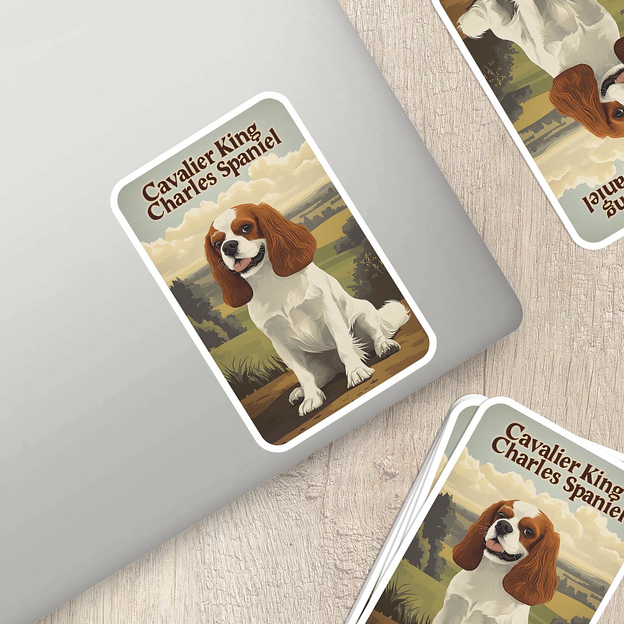 Vintage Cavalier King Charles Spaniel Sticker – Durable Vinyl Sticker