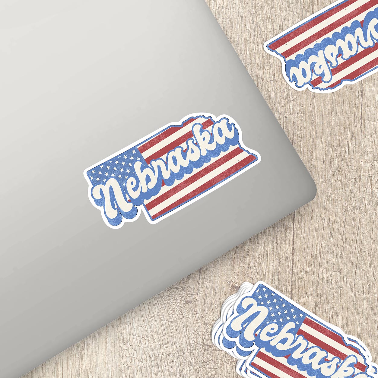 Nebraska State Sticker with American Flag Background | Weatherproof Vinyl Decal