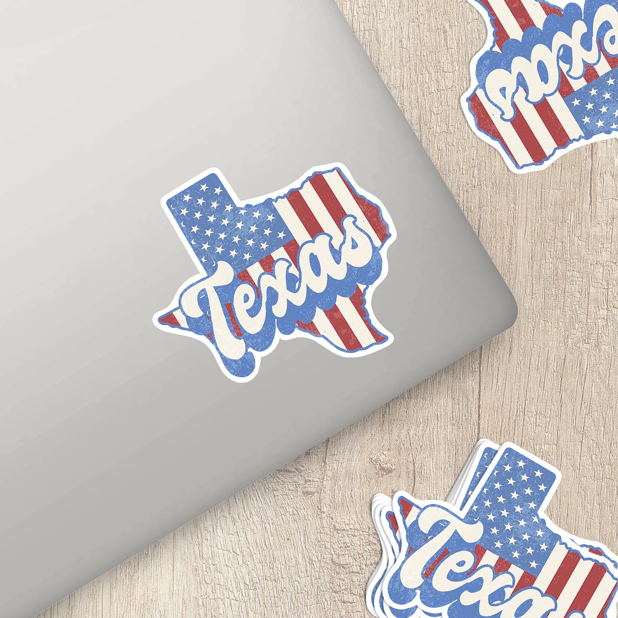 Texas State Sticker with American Flag Background | Weatherproof Vinyl Decal