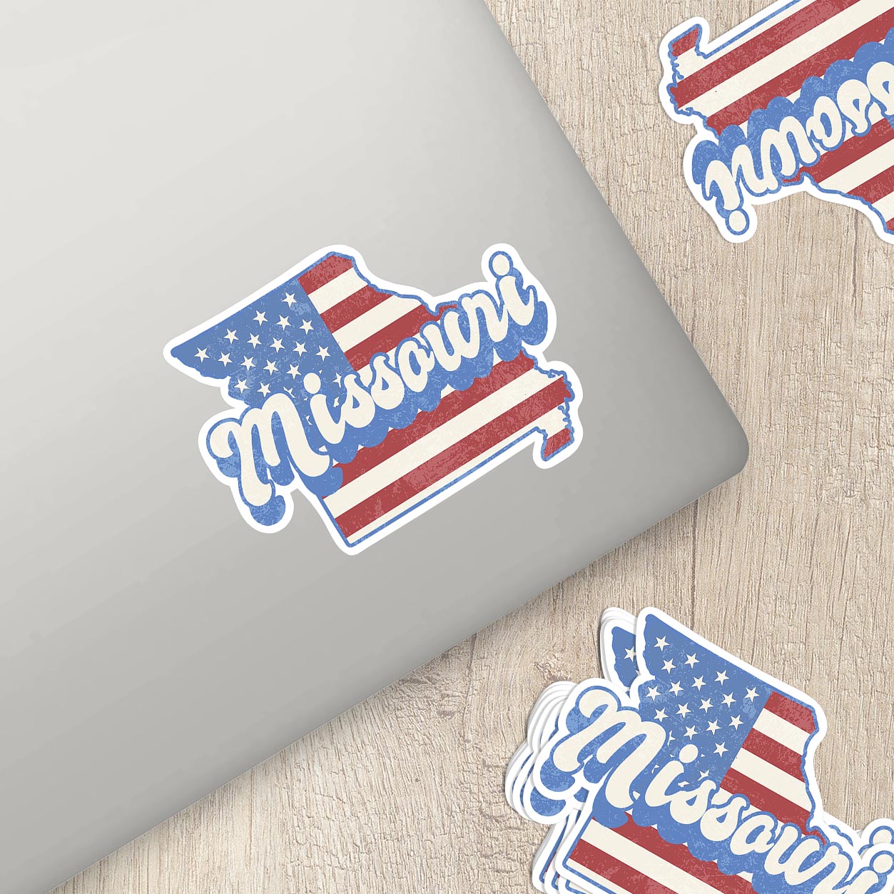 Missouri State Sticker with American Flag Background | Weatherproof Vinyl Decal