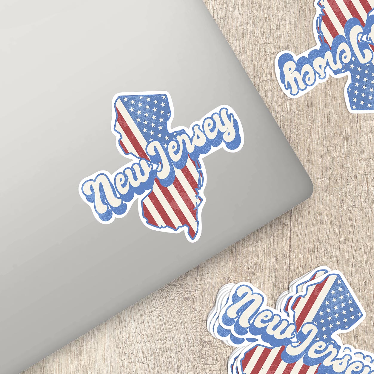 New Jersey State Sticker with American Flag Background | Weatherproof Vinyl Decal