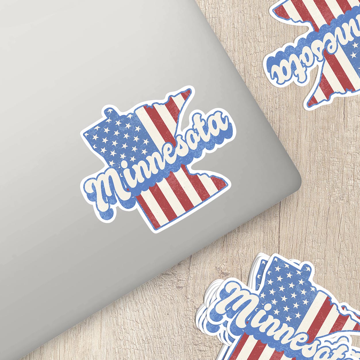 Minnesota State Sticker with American Flag Background | Weatherproof Vinyl Decal