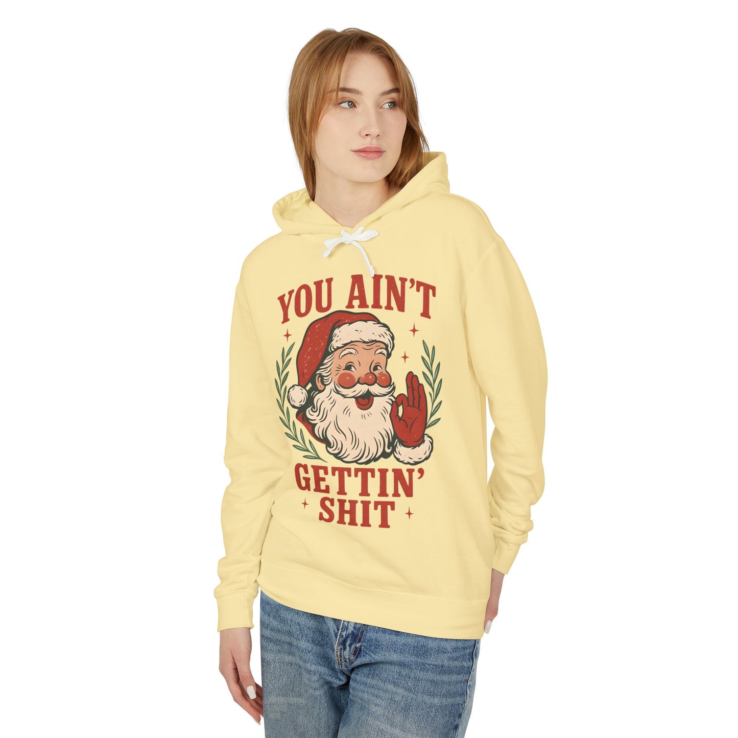 Santa Humor Unisex Lightweight Hooded Sweatshirt