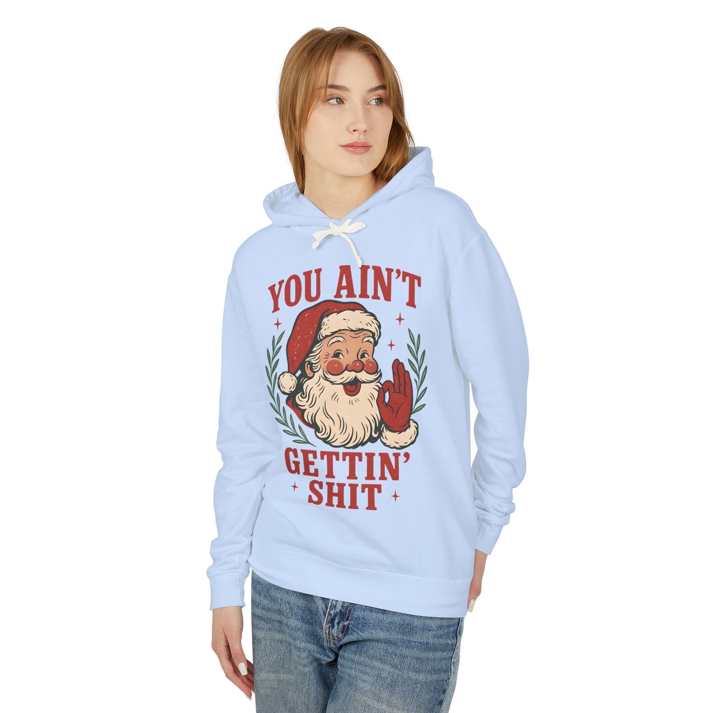 Santa Humor Unisex Lightweight Hooded Sweatshirt