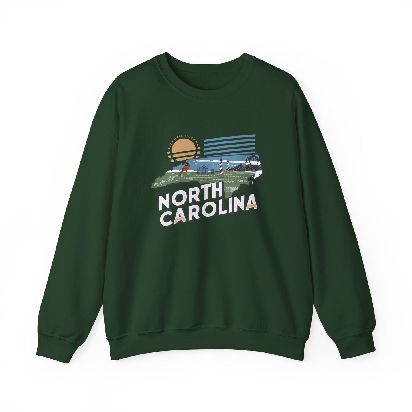 North Carolina state map sunset illustration Sweatshirt | Coastal mountains retro design