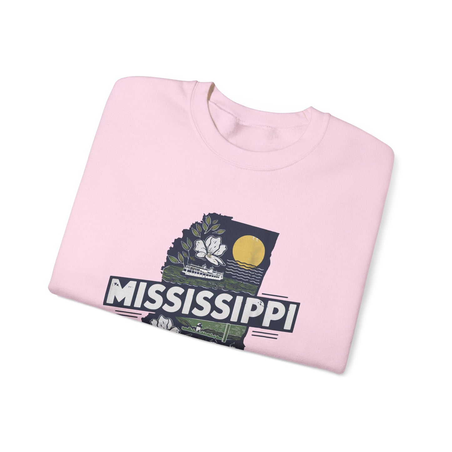 Mississippi State Map with Magnolia and Lighthouse Sweatshirt