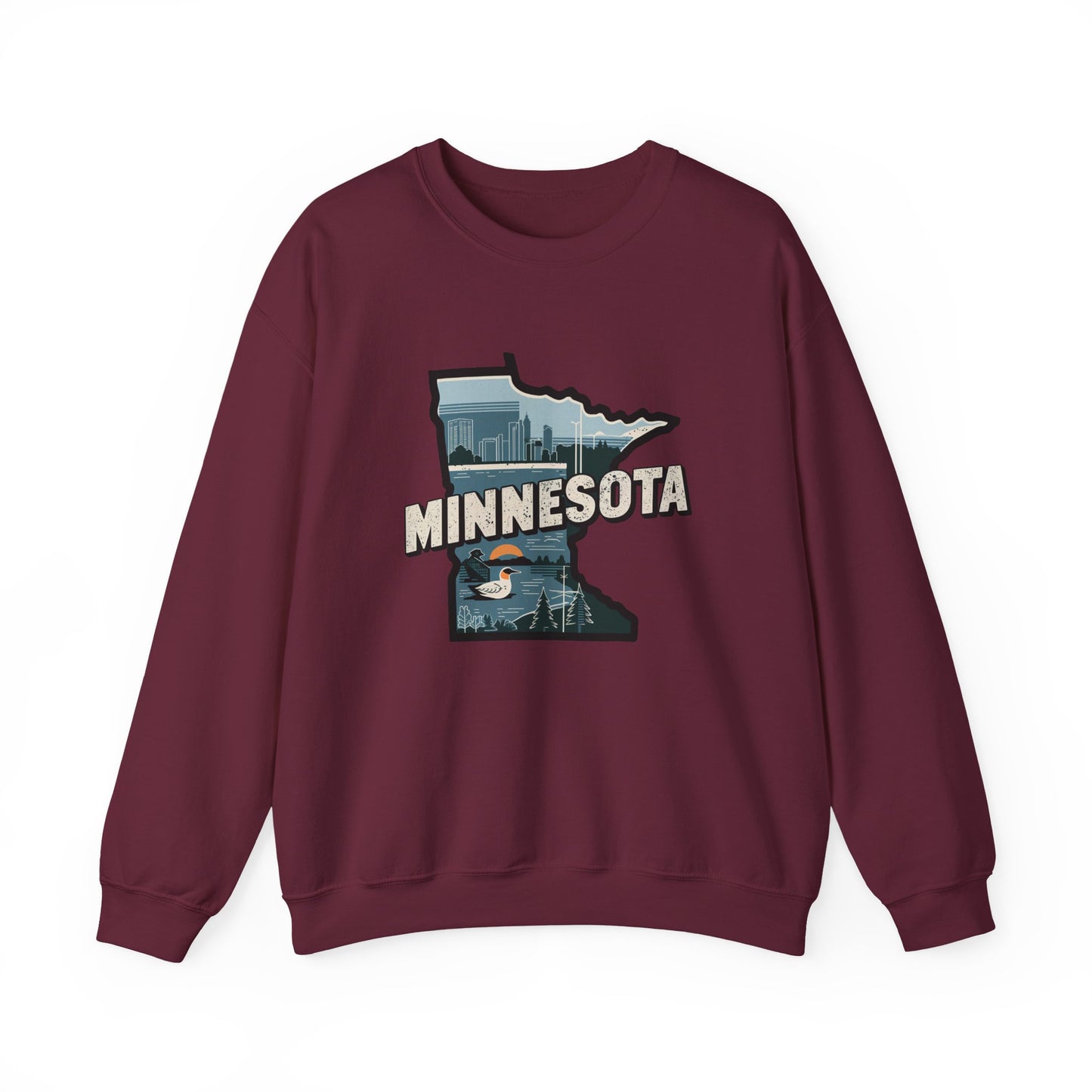 Minnesota state silhouette with skyline and loon Sweatshirt