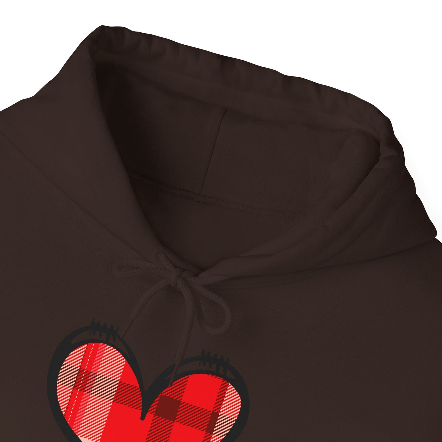 Love Hoodie with Plaid Heart on Front and Bold Love Design on Back
